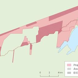 Figura 6: Nota: Los polígonos son una aproximación basada en documento filtrado “Mapa ByPass Rio Dulce 25-04-2019 General.pdf”; no muestran los límites exactos de las propiedades en cuestión. Fuente: Elaboración propia con capas de base de GADM.  